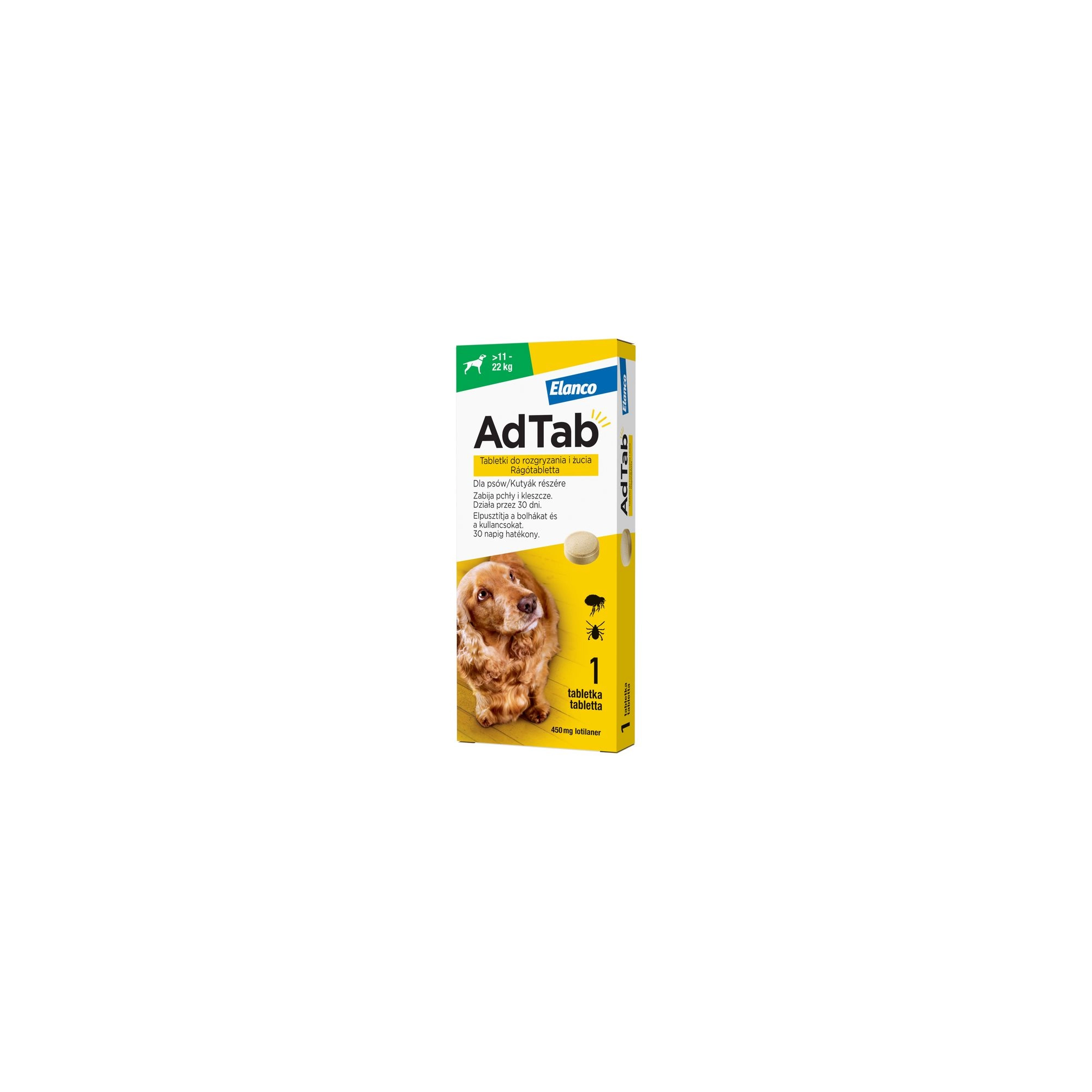 AdTab rágótabletta nagy testű kutyáknak (>11-22 kg) 450mg