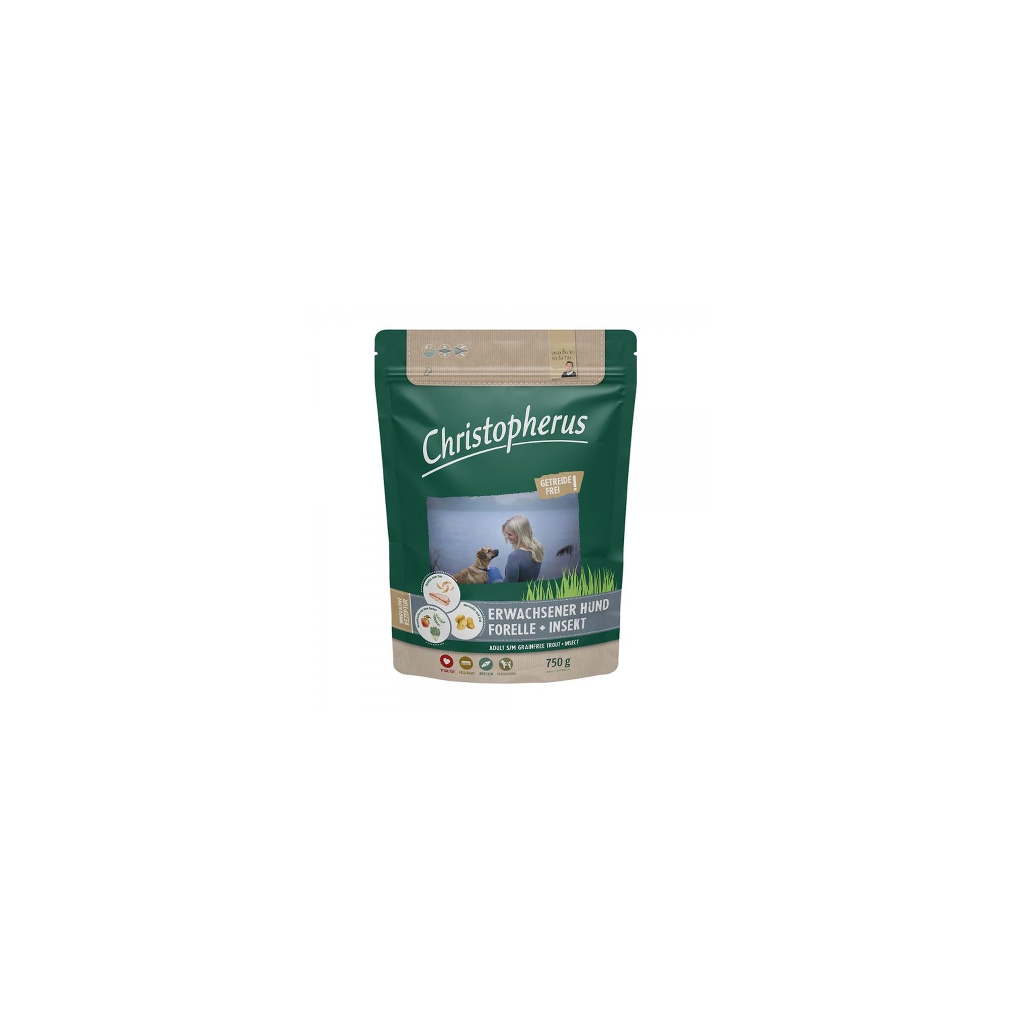 Christopherus Dog Adult Grain Free Pisztráng és rovar Small & medium 750g