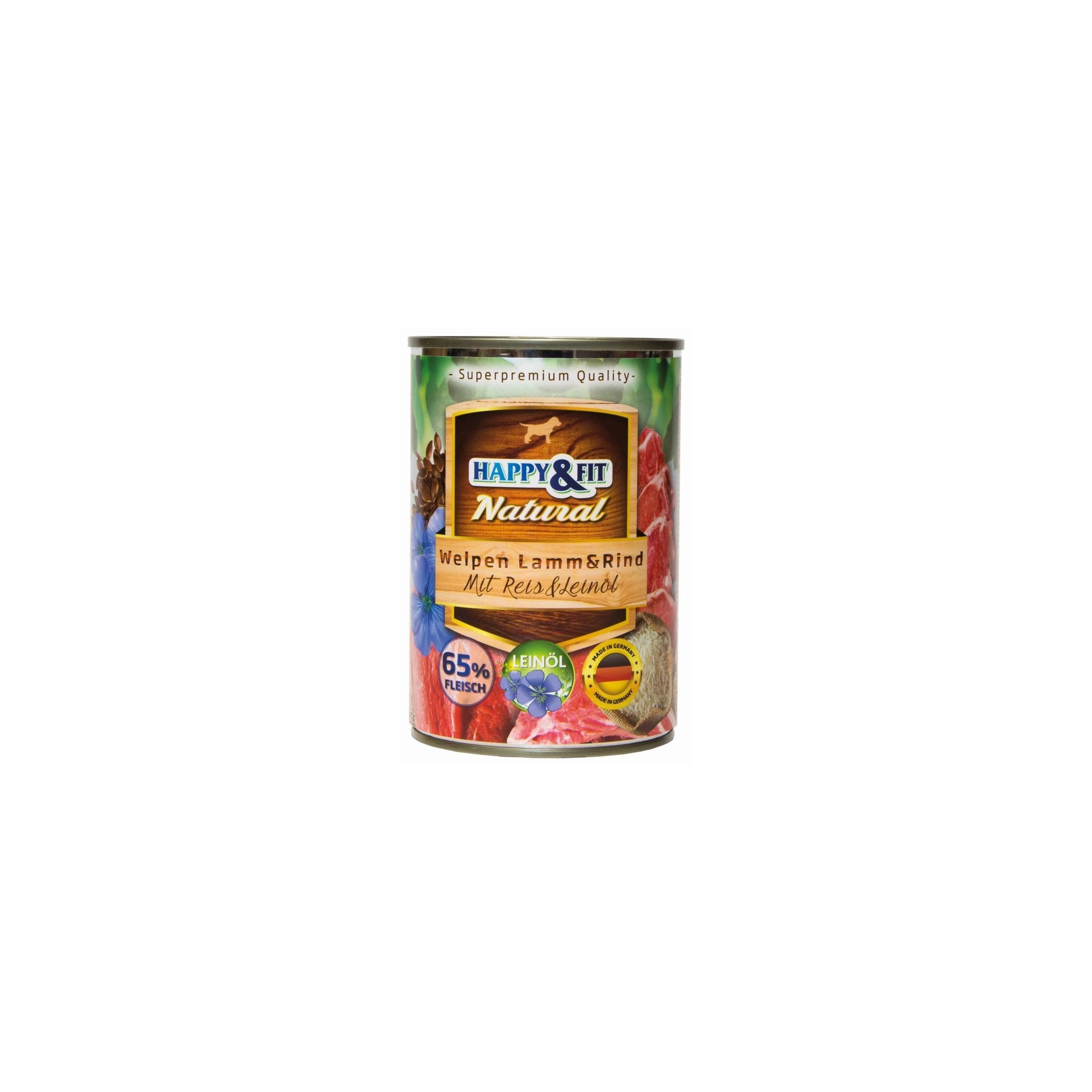 Happy&Fit Natural Dog Konzerv Junior Bárány & Marha Rizzsel & Lenmagolajjal 400g