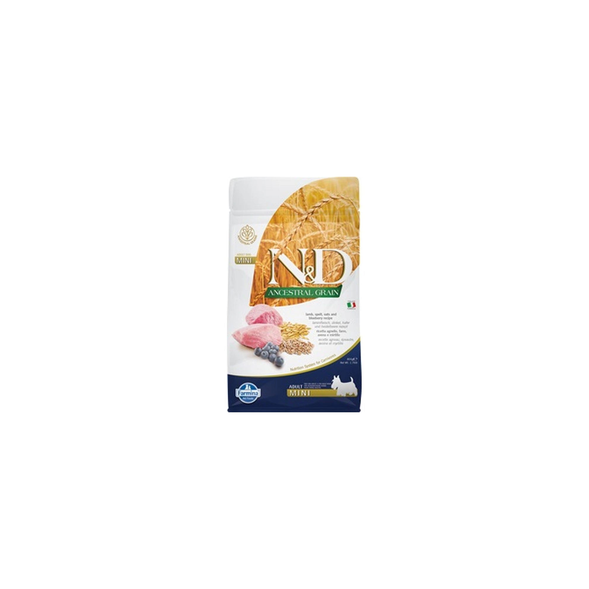 N&D Dog Ancestral Grain bárány, tönköly, zab & áfonya adult mini 800g