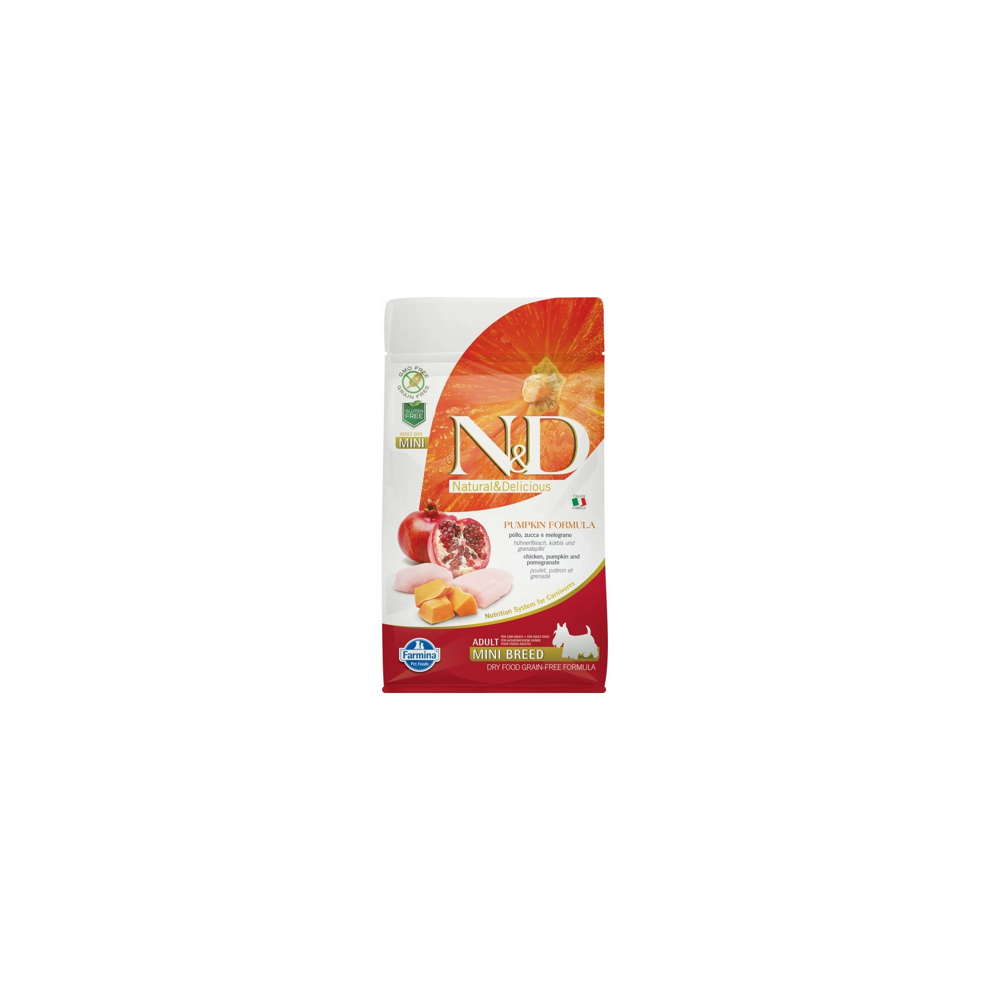 N&D Dog Grain Free csirke & gránátalma sütőtökkel adult mini 800g