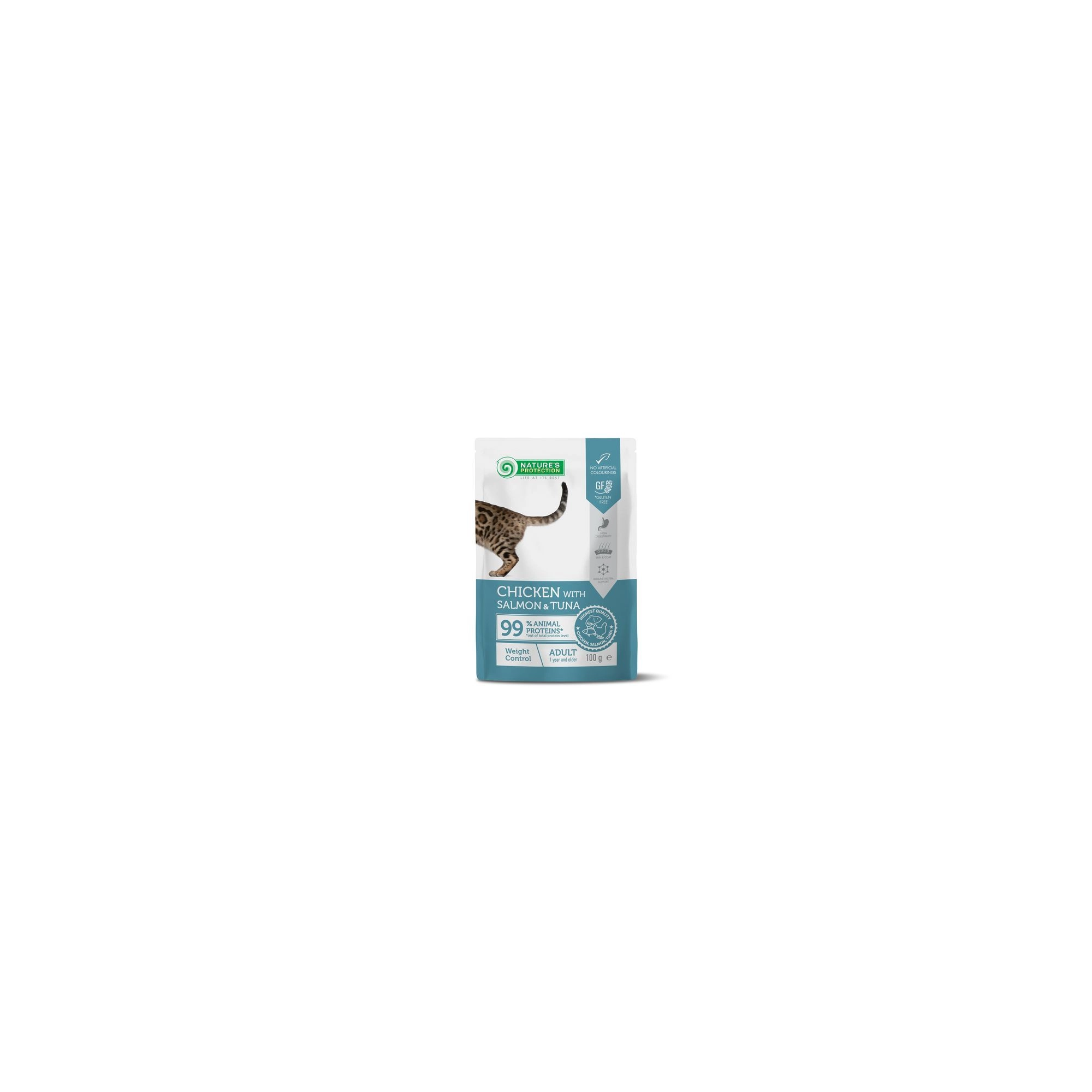 Natures Protection Alutasak Adult Cat Chicken,salmon & tuna Weight Control 100g