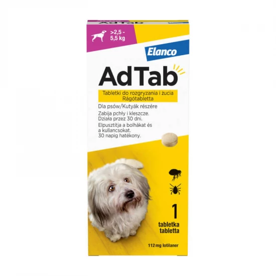 AdTab rágótabletta kis testű kutyáknak (>2,5-5,5 kg) 112mg