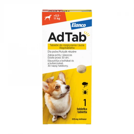 AdTab rágótabletta közepes testű kutyáknak (>5,5-11 kg) 225mg