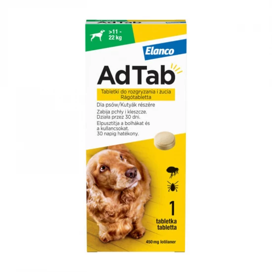 AdTab rágótabletta nagy testű kutyáknak (>11-22 kg) 450mg