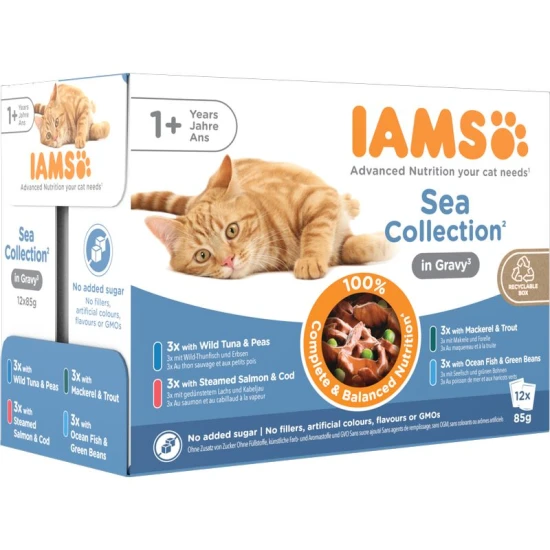 Iams Cat Delights SEA IN GRAVY multipack, többféle halas íz, ízletes szószban 12x85g