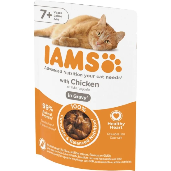 Iams Delights Senior Csirke Falatkák Ízletes Szószban nedves macskatáp 85g