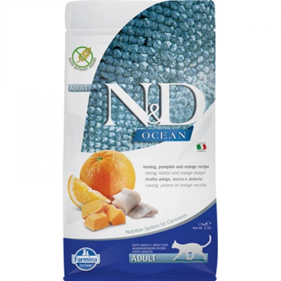 N&D Cat Ocean hering, sütőtök & narancs adult 1,5kg