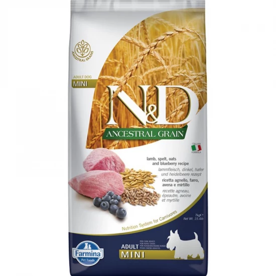 N&D Ancestral Grain Dog bárány,tönköly,zab&áfonya adult mini 7kg
