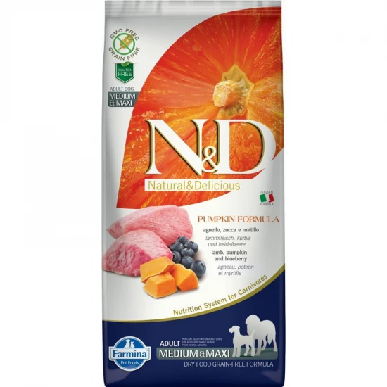 N&D Dog Grain Free bárány & áfonya sütőtökkel adult medium/maxi 12kg