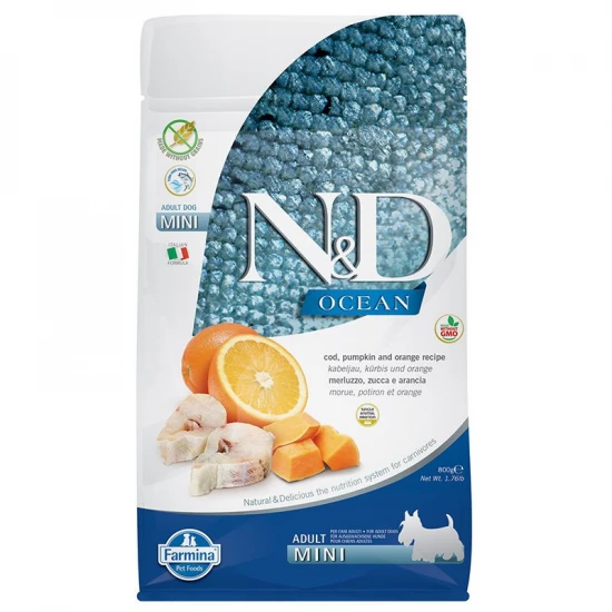 N&D Dog Ocean tőkehal, sütőtök & narancs adult mini 800g