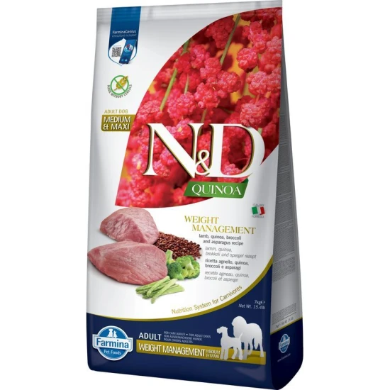N&D Quinoa Dog Weight Management bárány Adult medium&maxi 7kg