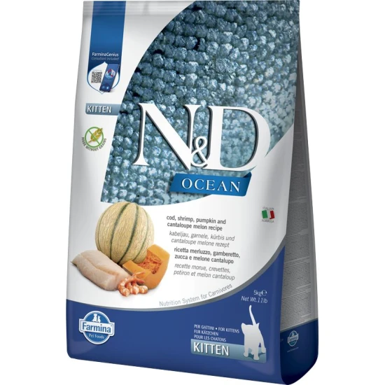 N&D Ocean Cat tőkehal,garnélasütőtök & sárgadinnye Kitten 5kg