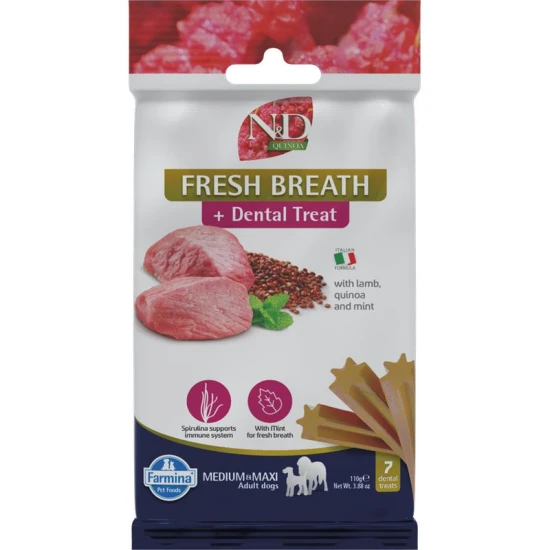 N&D Quinoa Dog Jutalomfalat Fresh breath Adult Med&max friss lehelet 100g