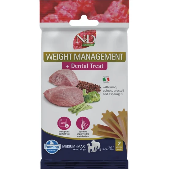 N&D Quinoa Dog Jutalomfalat Dental Weight Man. Lamb Adult Med&max 100g