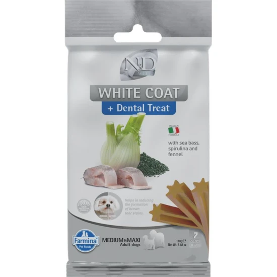 N&D White Dog Dental Jutalomfalat Sea bass,fennel,rice&spirulina Adult Med&max 100g
