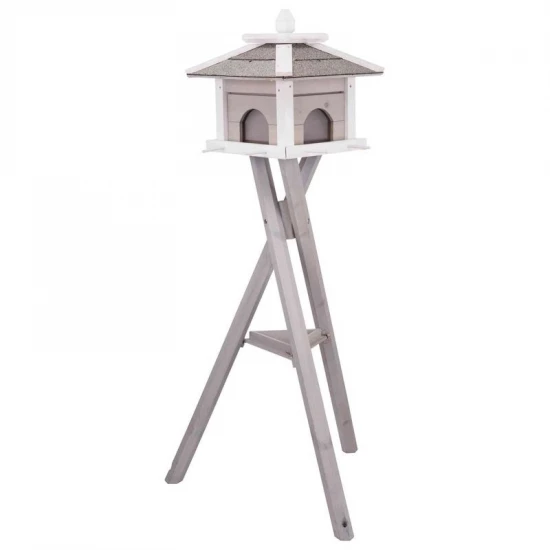 Trixie Kültéri madáretető Fából álló 46x35x46cm/1,35m, Szürke/Fehér