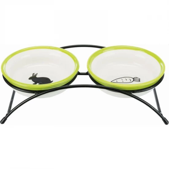 Trixie Tál Szett Fém Állvánnyal Nyúlnak 2x0,3L/13cm Fehér/Zöld