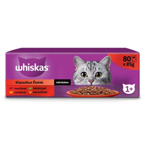 -WHISKAS alutasak 80-pack klasszikus válogatás mártásban 80*85g